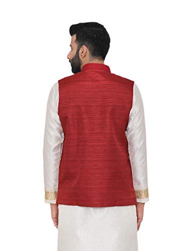 Men's Regular Fit Maroon Waistcoat - Manyavar
