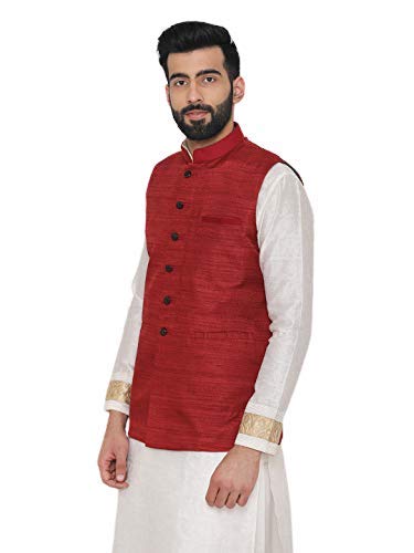 Men's Regular Fit Maroon Waistcoat - Manyavar