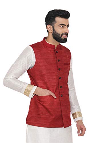 Men's Regular Fit Maroon Waistcoat - Manyavar