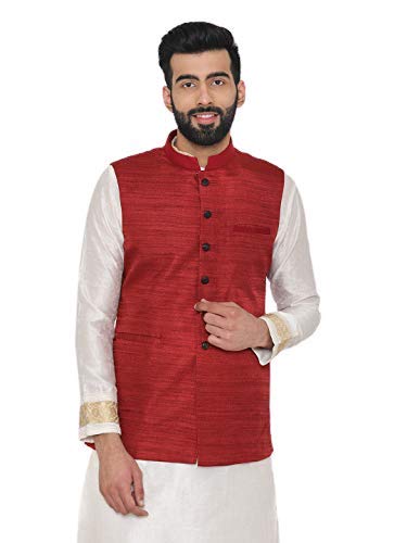 Men's Regular Fit Maroon Waistcoat - Manyavar