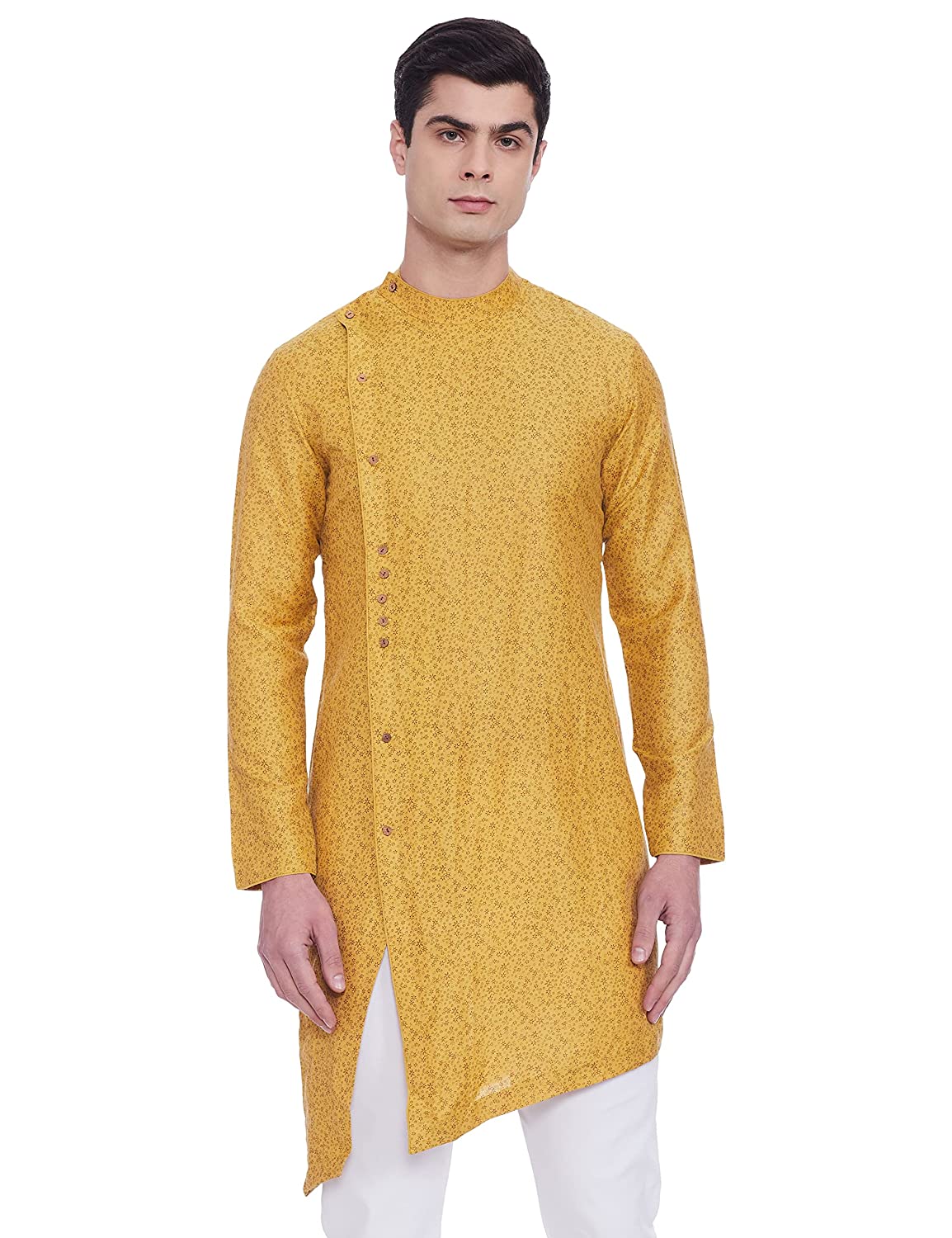 Modish Self Printed Yellow Kurta - Manyavar