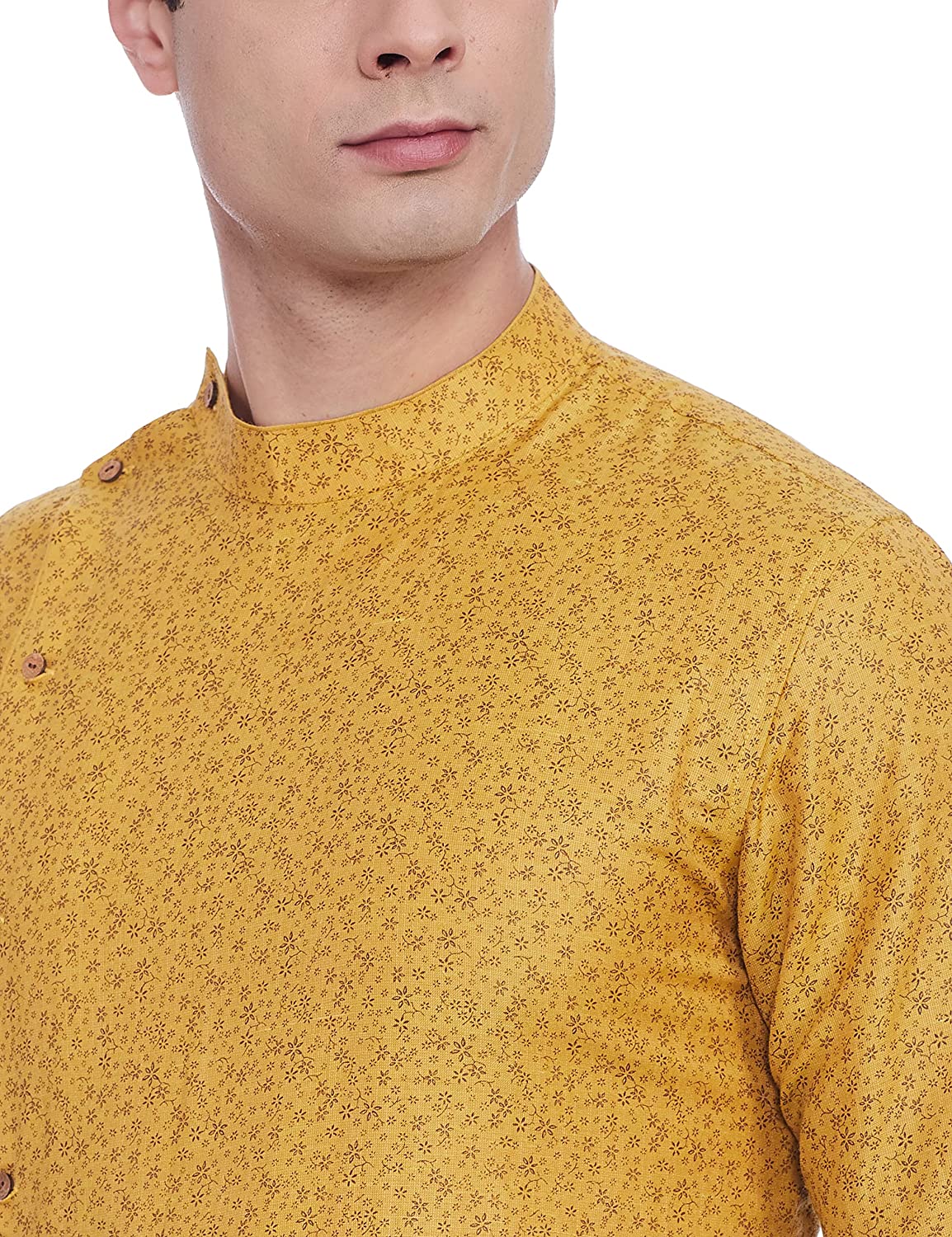Modish Self Printed Yellow Kurta - Manyavar