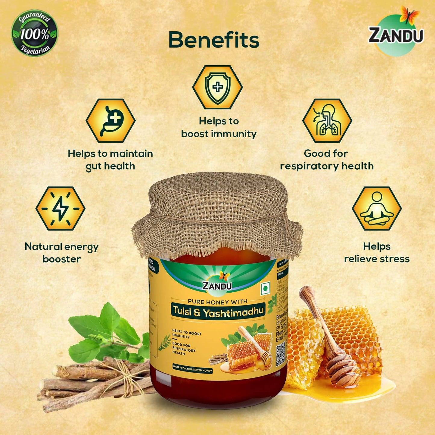 Zandu Pure Honey with Tulsi & Yashtimadhu