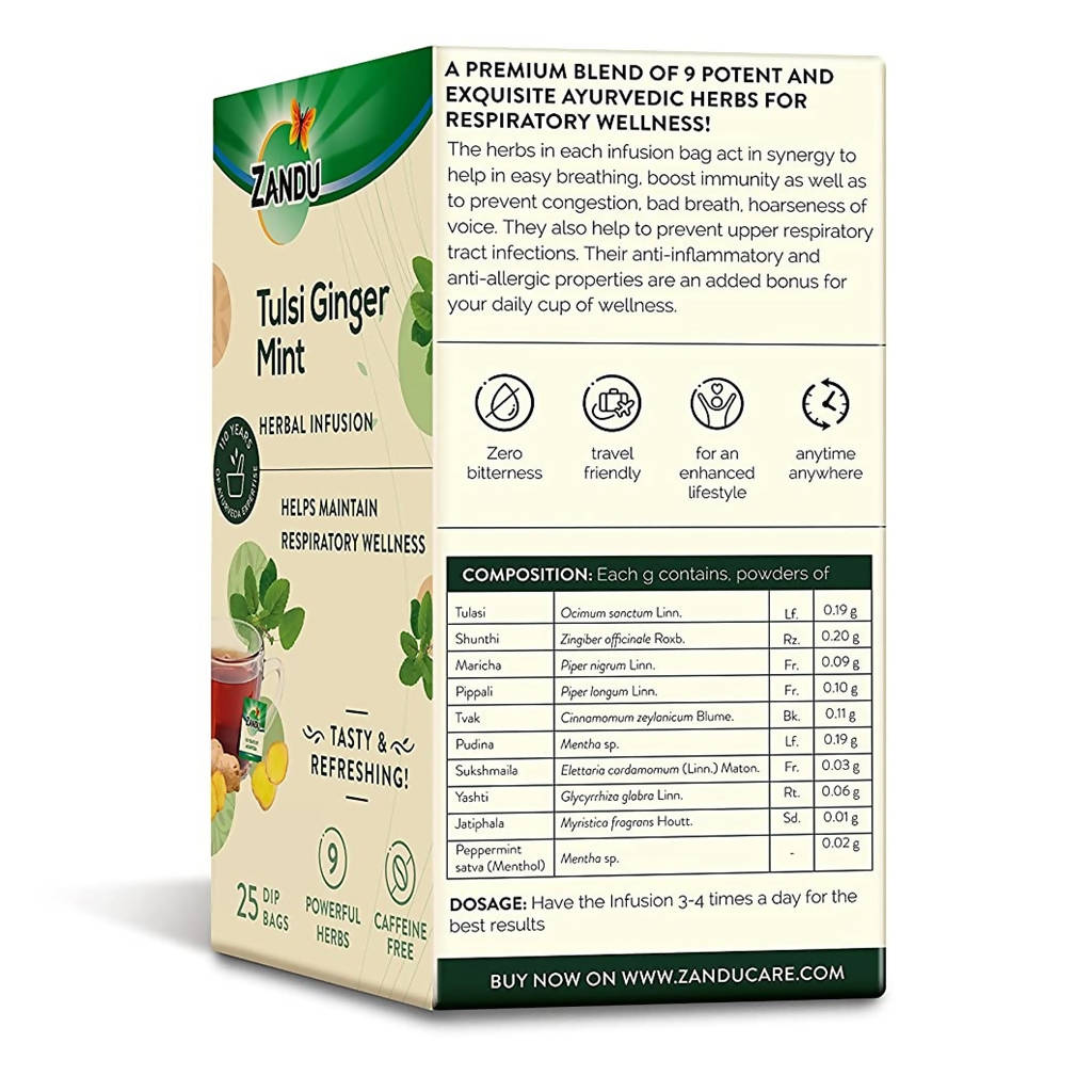 Zandu Tulsi Ginger Mint Herbal Infusion Tea