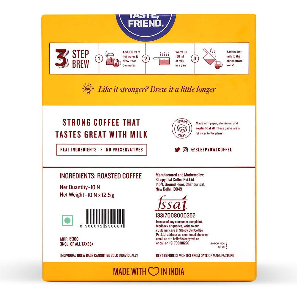 Sleepy Owl Hot Brew Latte Coffee Bags - 10 Bags