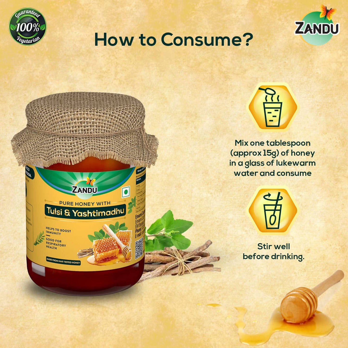 Zandu Pure Honey with Tulsi & Yashtimadhu