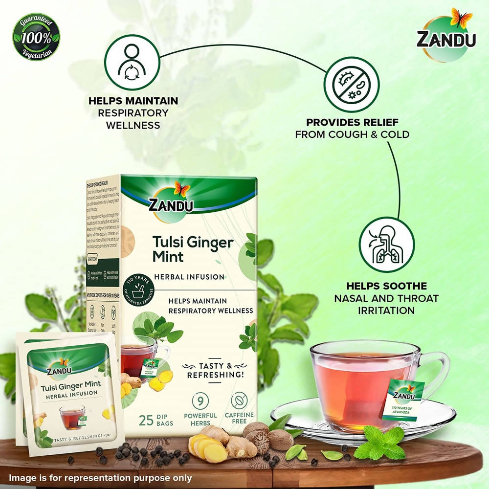 Zandu Tulsi Ginger Mint Herbal Infusion Tea