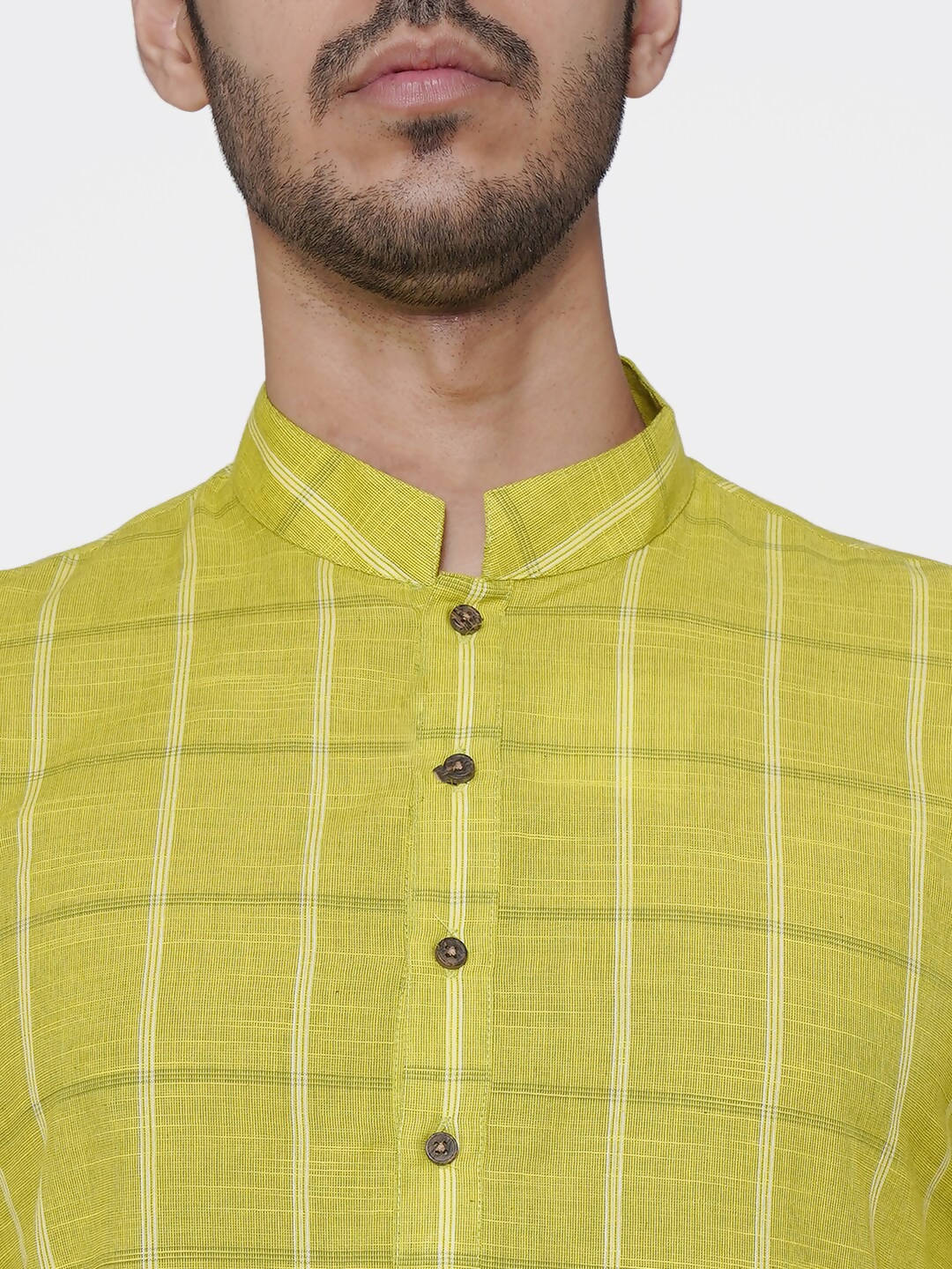 Men Lime Green & White Checked Straight Kurta - Manyavar