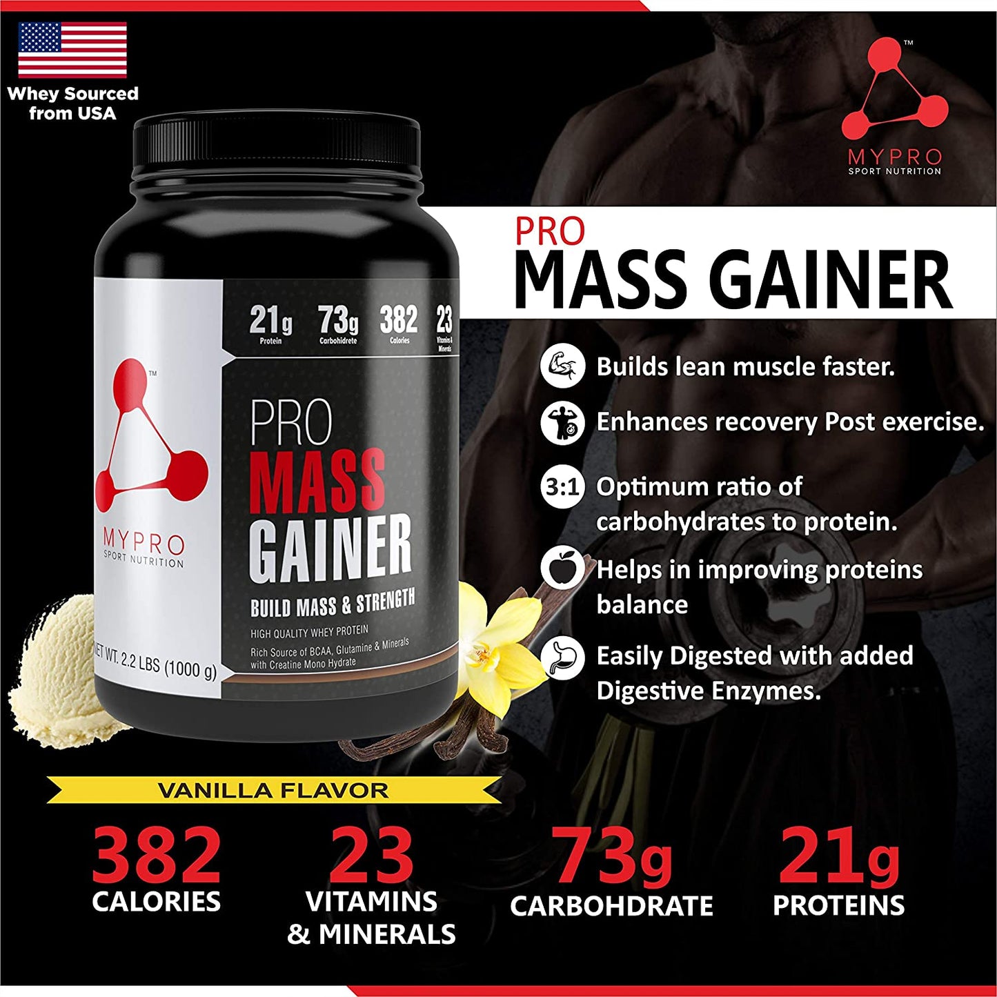 My Pro Sport Nutrition High Protein Pro Mass Gainer Supplement Powder-33 Scoops
