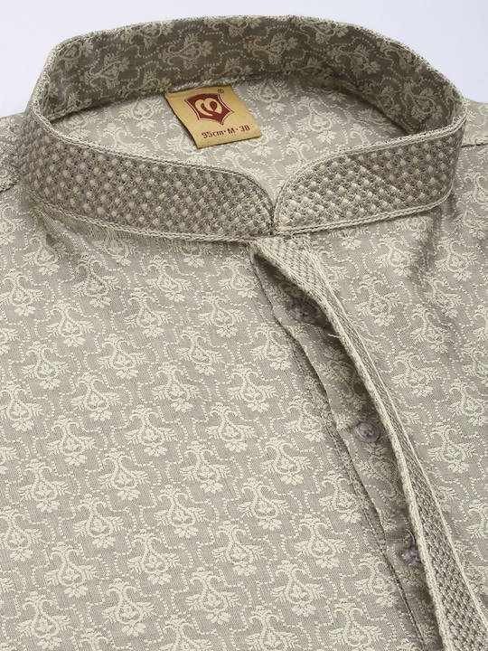 Men Grey Jacquard Kurta with Churidar - Manyavar