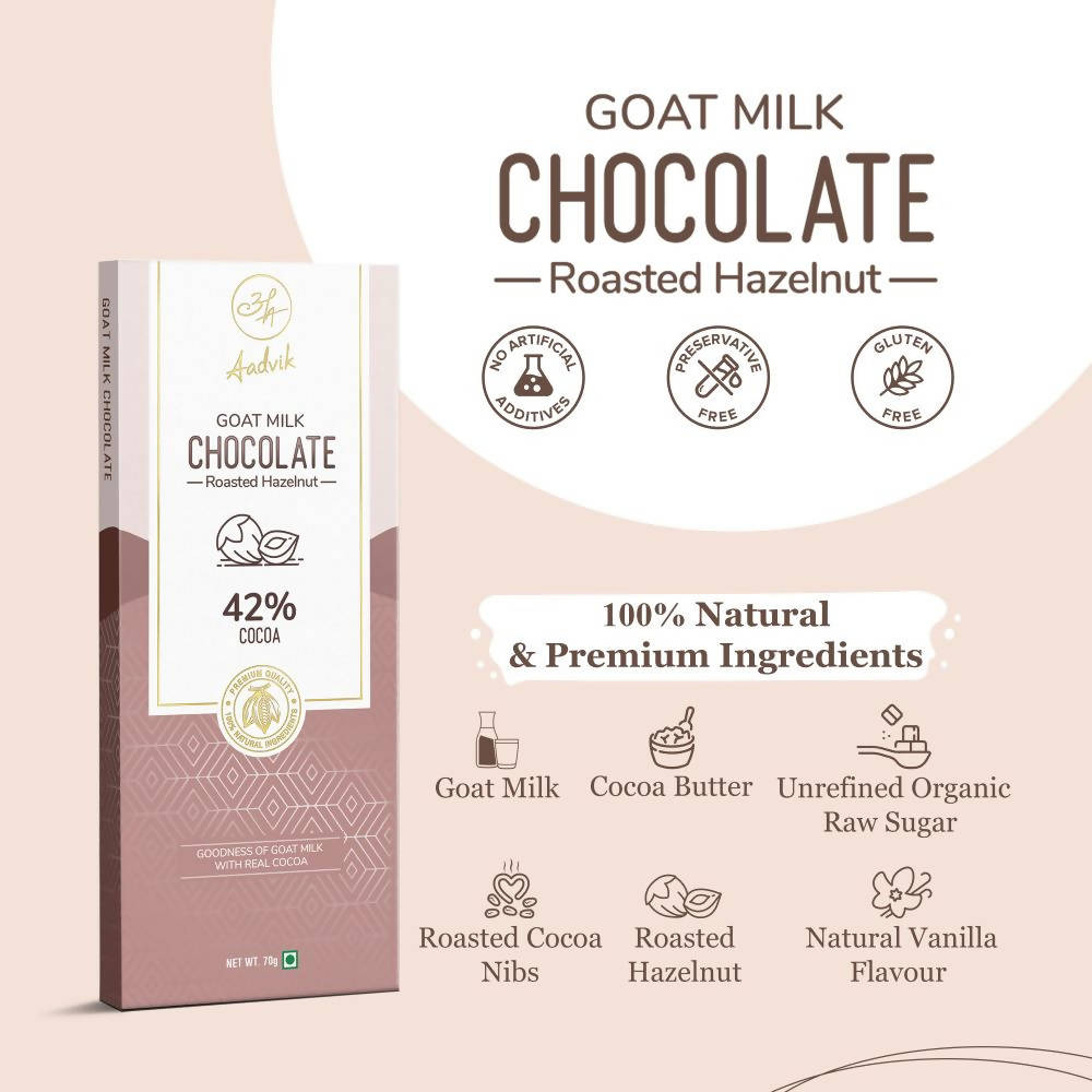 Aadvik Goat Milk Chocolate Roasted Hazelnut - 70 gms