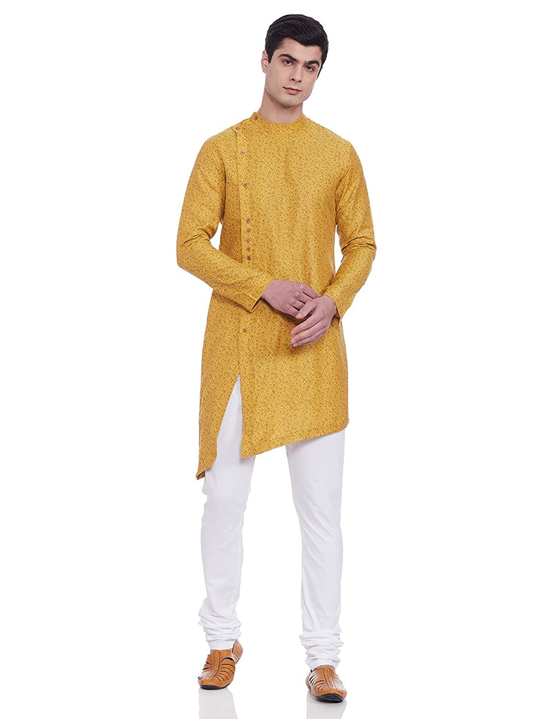 Modish Self Printed Yellow Kurta - Manyavar