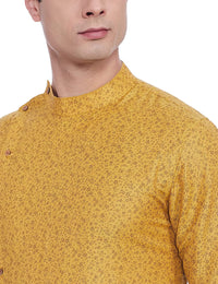 Modish Self Printed Yellow Kurta - Manyavar