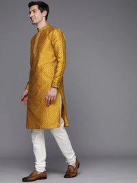 Men Mustard Yellow Ethnic Motifs Woven Design Kurta with Churidar - Manyavar
