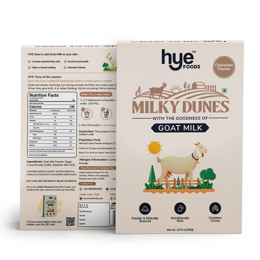 Hye Foods Milky Dunes Goat Milk Powder - Chocolate Flavour - 360 gms