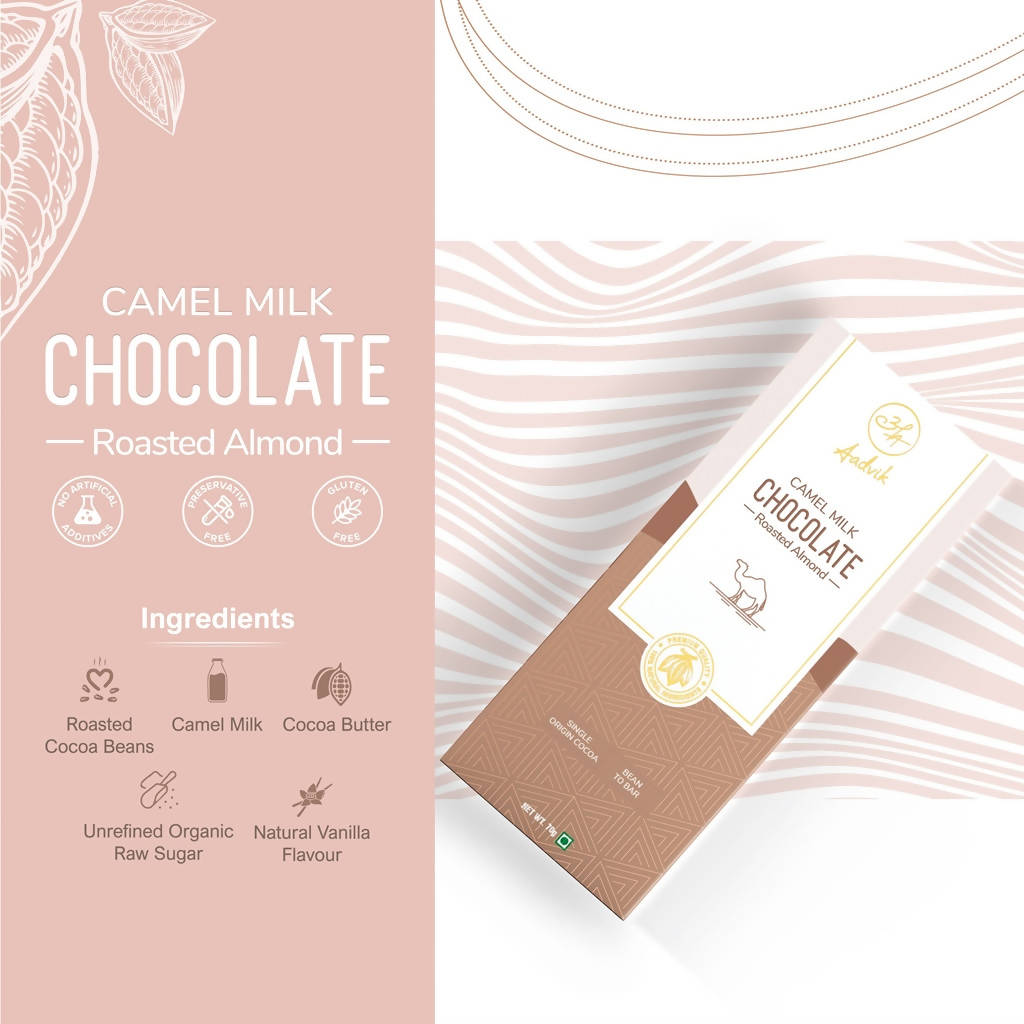Aadvik Camel Milk Chocolate Roasted Almond - 70 gms